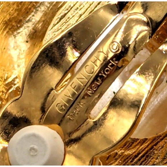 Vintage Givenchy Gold Tone Faux Pearl Statement Clip On Earrings 80's Marked - Picture 13 of 15